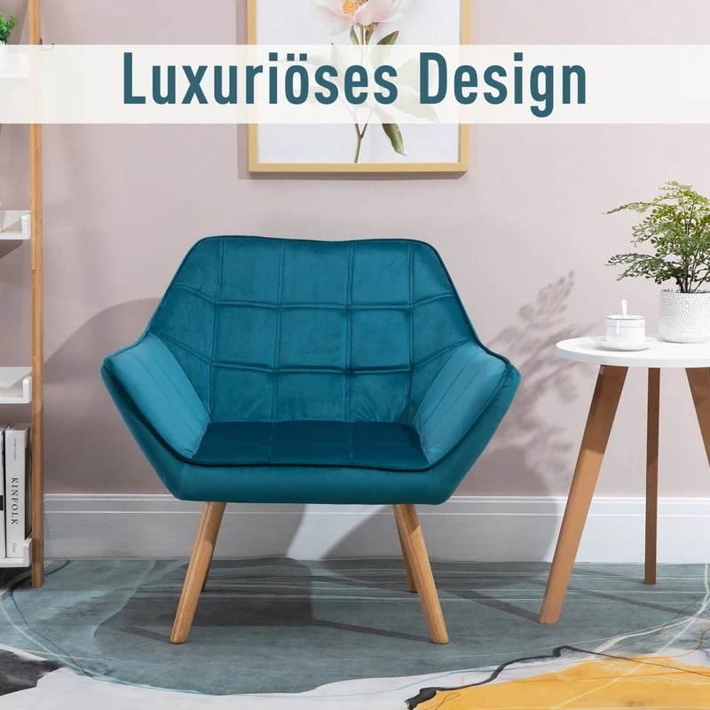 HOMCOM - Sessel Modern, Einzelsessel, TV Sessel, Ohrensessel Relaxsessel, Samt, erhöhte Beine, samtartiges Polyester, skandinavisch design