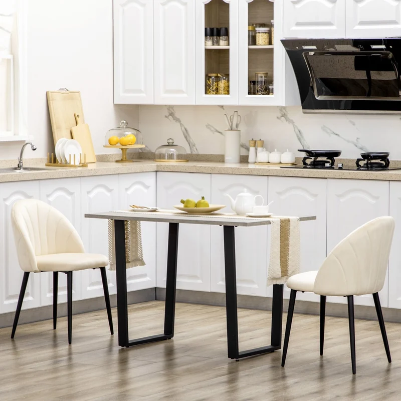 HOMCOM - Esszimmerstühle, Esstisch stühle, Küchenstühle, 2er-Set, Polsterstuhl mit Rückenlehne, Essstuhl, Samtoptik, Stahlbeine, Crème