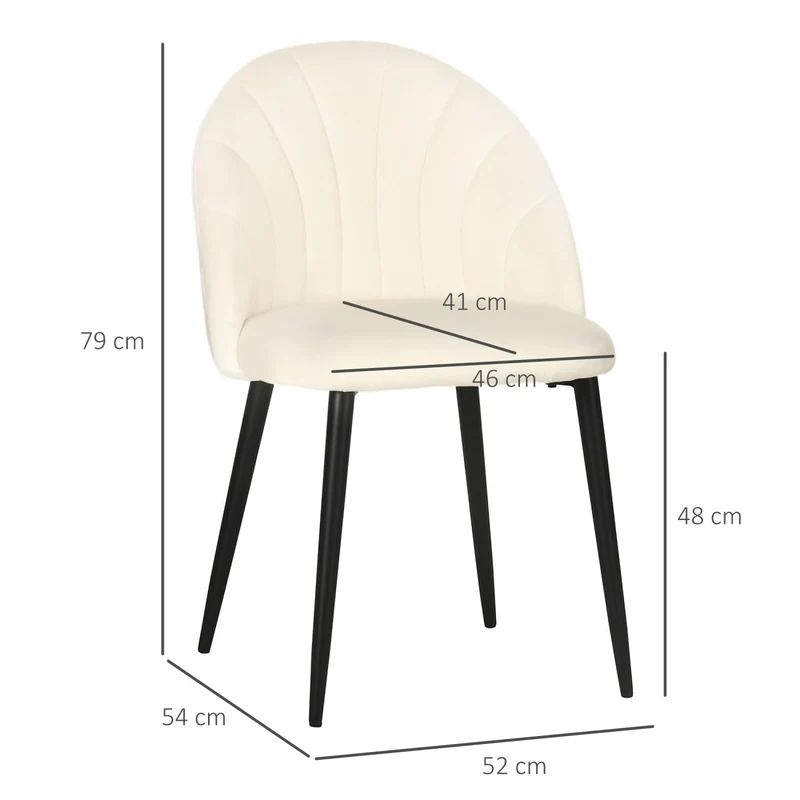HOMCOM - Esszimmerstühle, Esstisch stühle, Küchenstühle, 2er-Set, Polsterstuhl mit Rückenlehne, Essstuhl, Samtoptik, Stahlbeine, Crème