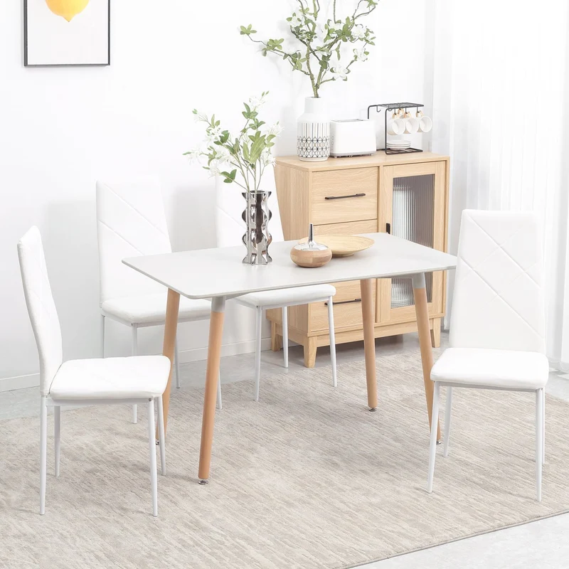 HOMCOM - Esszimmerstühle, Esstisch stühle, Küchenstühle, 4er-Set, Gepolsterte, Essstuhl, Polsterstuhl mit Stahlbeine, Kunstleder, Weiß