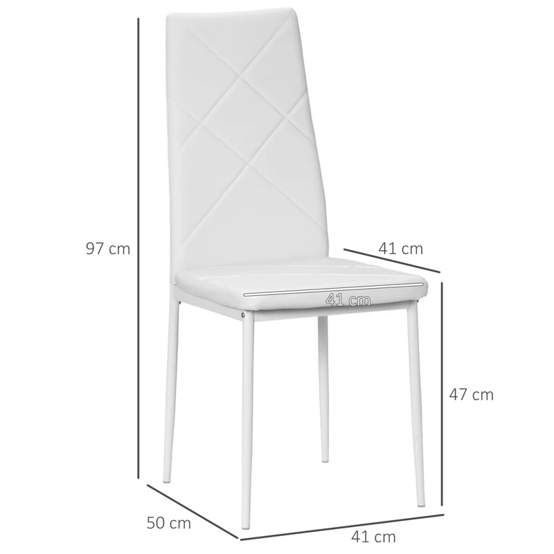 HOMCOM - Esszimmerstühle, Esstisch stühle, Küchenstühle, 4er-Set, Gepolsterte, Essstuhl, Polsterstuhl mit Stahlbeine, Kunstleder, Weiß