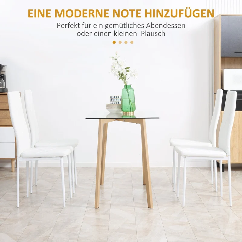 HOMCOM - Esszimmerstühle, Esstisch stühle, Küchenstühle, 4er-Set, Gepolsterte, Essstuhl, Polsterstuhl mit Stahlbeine, Kunstleder, Weiß