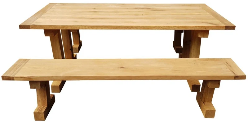 Casa Padrino Massivholz Esszimmer Set Naturfarben - Eichenholz Esstisch mit 2 Sitzbänken - Esszimmmer Möbel - Restaurant Möbel - Massive Eichenholz Möbel