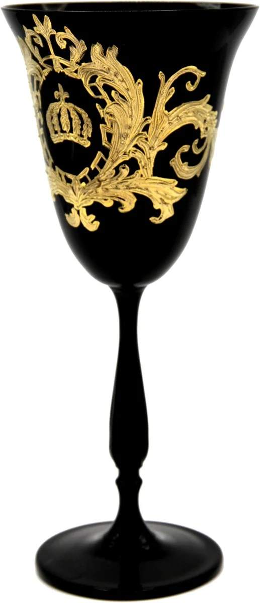 Pompöös by Casa Padrino Luxus Weißweinglas Set Schwarz / Gold Ø 8,7 x H. 20,3 cm - Weißweingläser mit 24 Karat Vergoldung - Pompööse Weingläser designed by Harald Glööckler