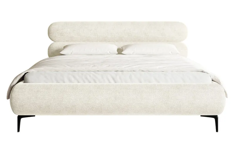 Polsterbett 140x200 cm Roule mit Stauraum, Metallrahmen, cremefarbener Chenille, schwarze Beine