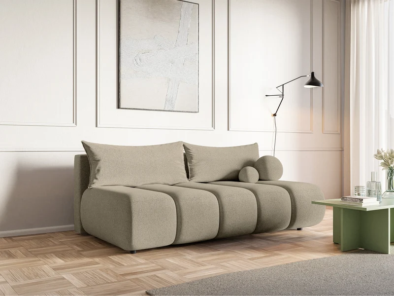 Dreisitziges Sofa Dandelino Mini mit Schlaffunktion, hellbeige Chenille