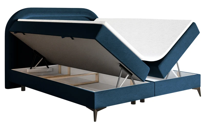Kontinentales Bett 140x200 cm Loreo mit Topper und Stauraum, marineblauer, wasserabweisender Samt