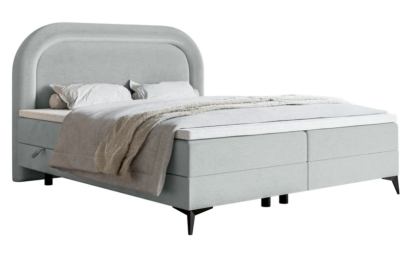 Kontinentales Bett 140x200 cm Loreo mit Topper und Stauraum, taubenfarbener Velours, wasserabweisend