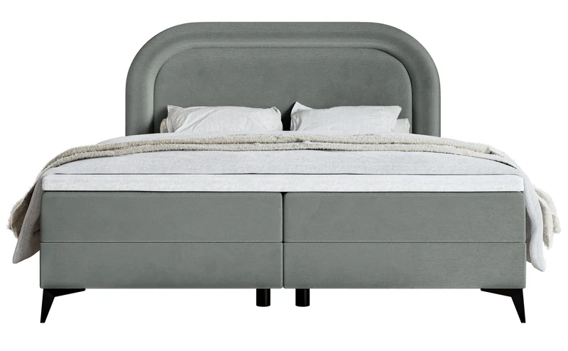 Kontinentalbett 140x200 cm Loreo mit Topper und Stauraum, grauer Velours, wasserabweisend