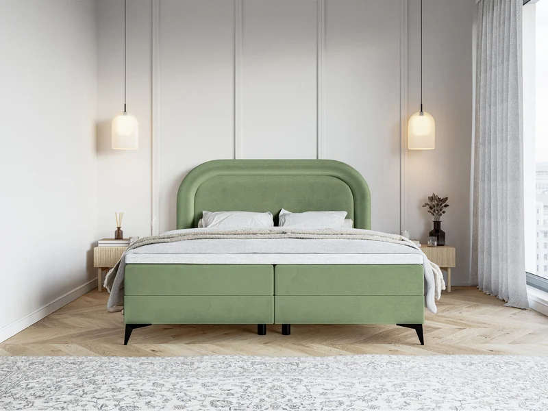 Kontinentalbett 140x200 cm Loreo mit Topper und Stauraum, Eukalyptus-Velours, hydrophob