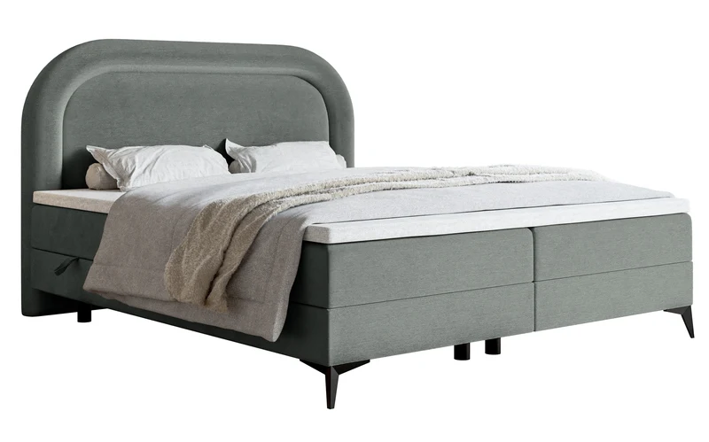 Kontinentalbett 160x200 cm Loreo mit Topper und Stauraum, grauer wasserabweisender Samt