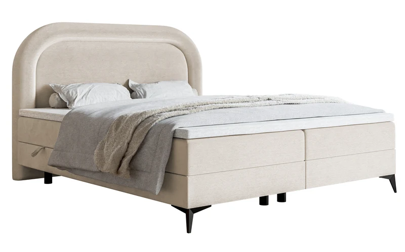 Kontinentalbett 180x200 cm Loreo mit Topper und Stauraum, grau-beiges Velours, wasserabweisend