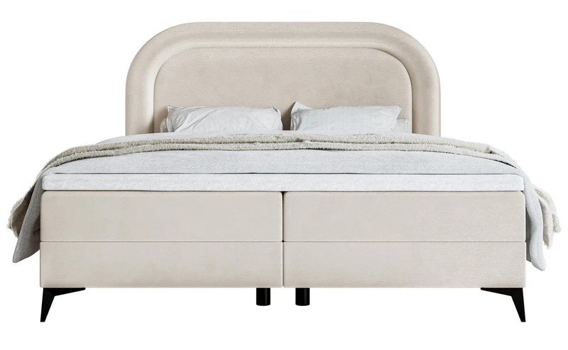 Kontinentalbett 180x200 cm Loreo mit Topper und Stauraum, grau-beiges Velours, wasserabweisend