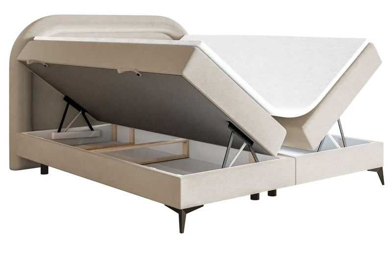 Kontinentalbett 180x200 cm Loreo mit Topper und Stauraum, grau-beiges Velours, wasserabweisend