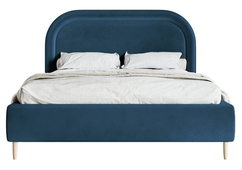 Polsterbett 140x200 cm Loreo mit Stauraum, marineblauer Veloursstoff, wasserabweisend