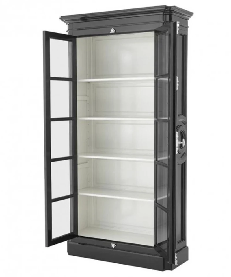 Casa Padrino Luxus Vitrinenschrank im Barockstil Schwarz - 118,5 x 45 x H. 223 cm - Repräsentativer Wohnzimmerschrank