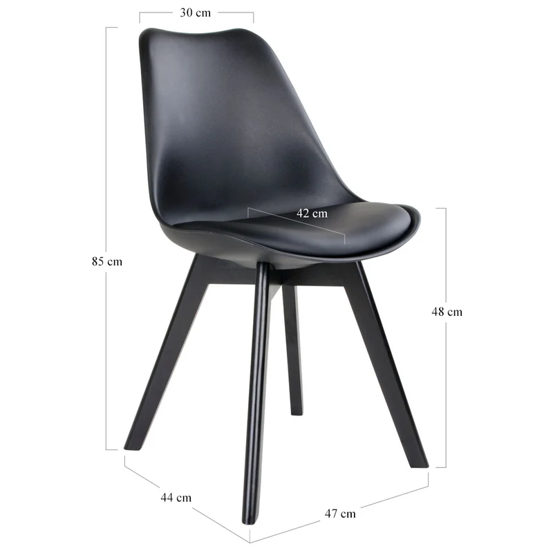 Design Stuhl BORG (2er Set) schwarz + schwarze Holzbeine
