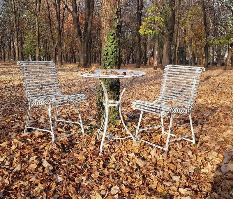 Casa Padrino Jugendstil Garten Stuhl Antik Weiß 44 x 50 cm - Handgefertigter Schmiedeeisen Stuhl - Nostalgische Schmiedeeisen Garten & Terrassen Möbel