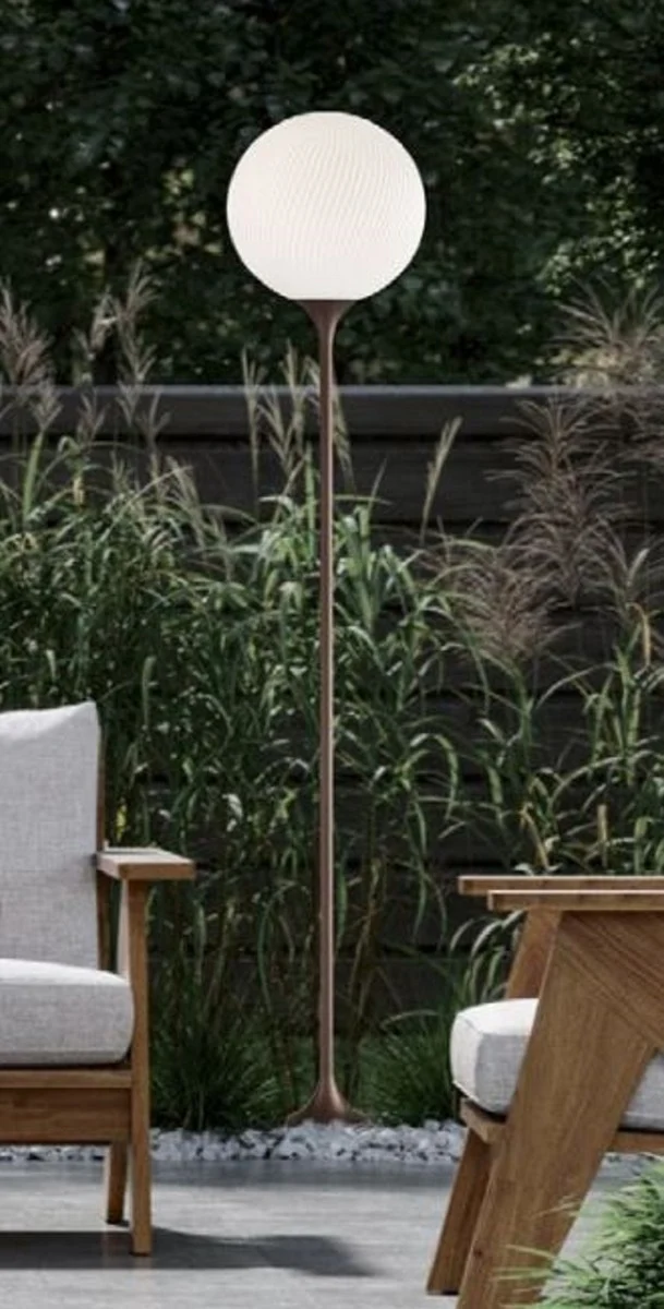 Casa Padrino Luxus Außenstehleuchte Braun / Weiß Ø 30 x H. 160 cm - Elegante Gartenlaterne - Gartenbeleuchtung - Außenbeleuchtung - Luxus Qualität - Made in Italy