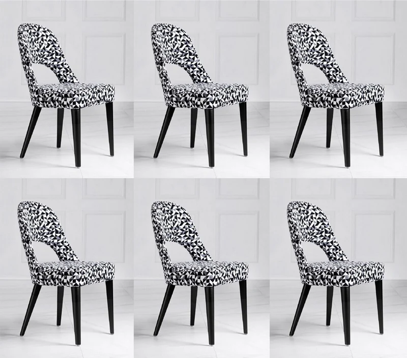 Casa Padrino Luxus Art Deco Esszimmer Stuhl 6er Set Weiß / Grau / Schwarz 49 x 61 x H. 89 cm - Art Deco Küchenstühle mit Muster - Esszimmer Möbel - Luxus Möbel - Art Deco Möbel - Luxus Einrichtung