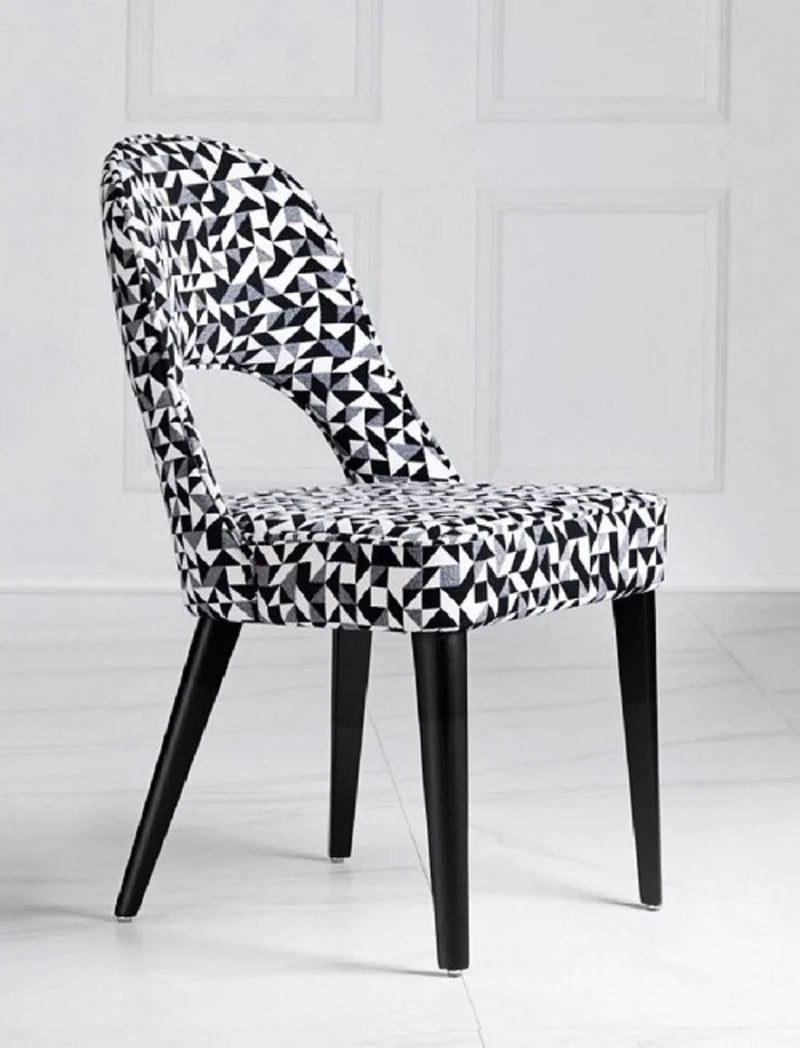 Casa Padrino Luxus Art Deco Esszimmer Stuhl 6er Set Weiß / Grau / Schwarz 49 x 61 x H. 89 cm - Art Deco Küchenstühle mit Muster - Esszimmer Möbel - Luxus Möbel - Art Deco Möbel - Luxus Einrichtung