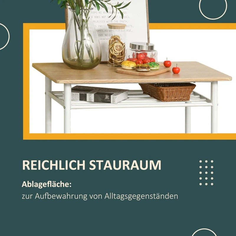HOMCOM – 3-teiliges Bartisch-Set mit 2 Hockern und Ablage, MDF und Stahl, Weiß/Eiche