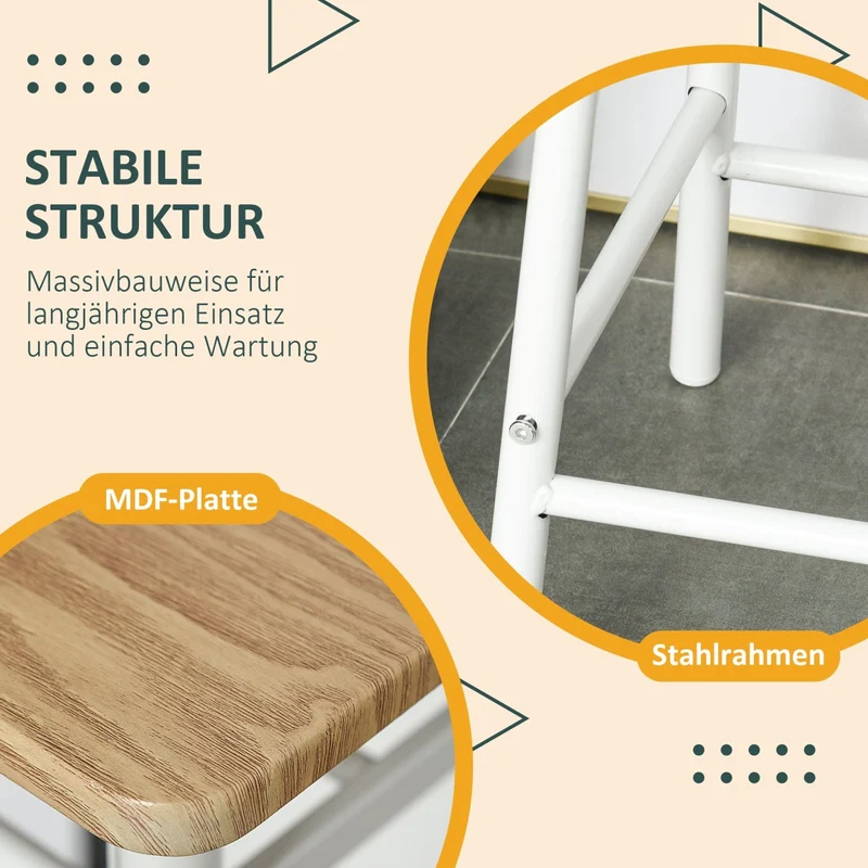 HOMCOM – 3-teiliges Bartisch-Set mit 2 Hockern und Ablage, MDF und Stahl, Weiß/Eiche
