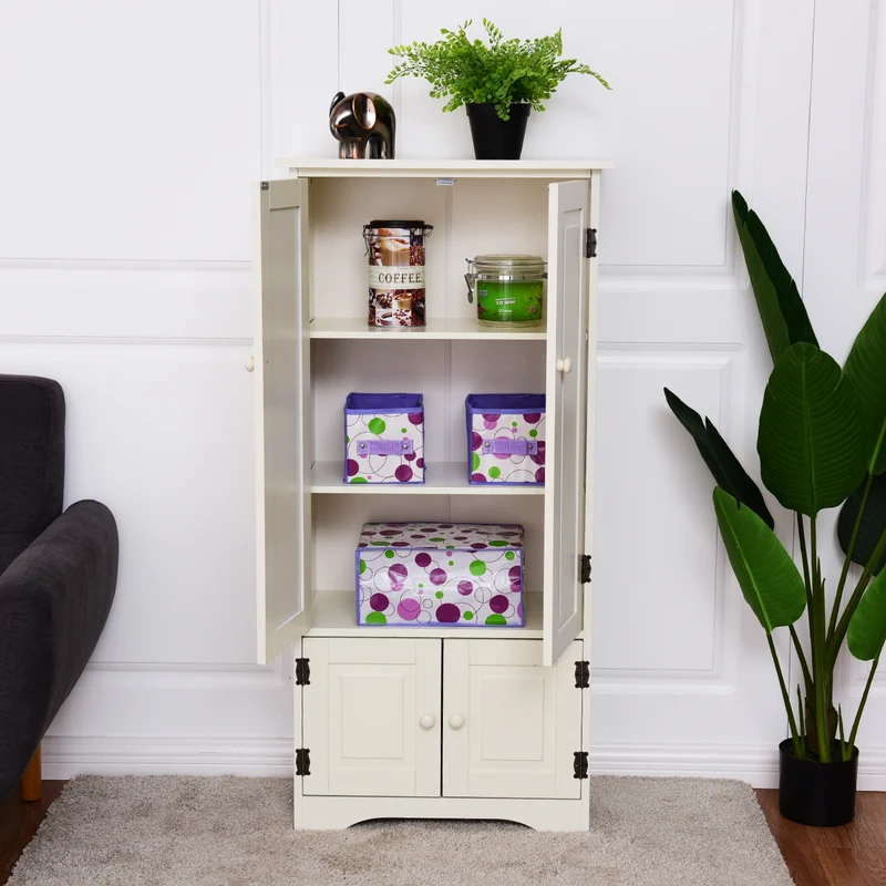 Costway - Badezimmer Unterschrank, Antik Holz Highboard Hochschrank, Kommode mit Verstellbaren Ablageboden, Badezimmerschrank Schmal, 59x31x123 cm