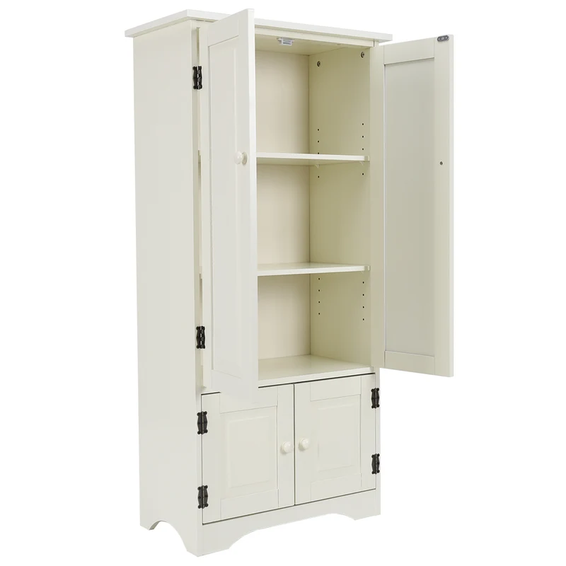 Costway - Badezimmer Unterschrank, Antik Holz Highboard Hochschrank, Kommode mit Verstellbaren Ablageboden, Badezimmerschrank Schmal, 59x31x123 cm