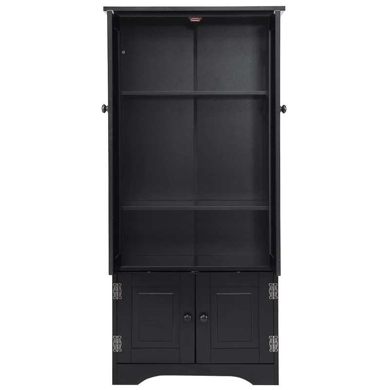 Costway - Schrank, Midischrank, Beistellschrank, Highboard Hochschrank, Holz, Schwarz, 59 x 32 x 123 cm