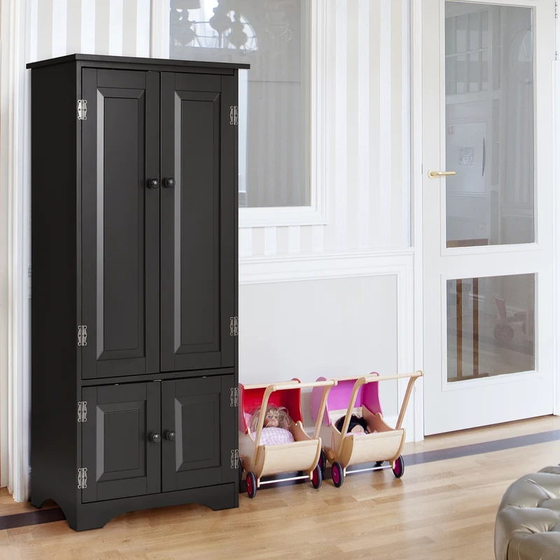 Costway - Schrank, Midischrank, Beistellschrank, Highboard Hochschrank, Holz, Schwarz, 59 x 32 x 123 cm