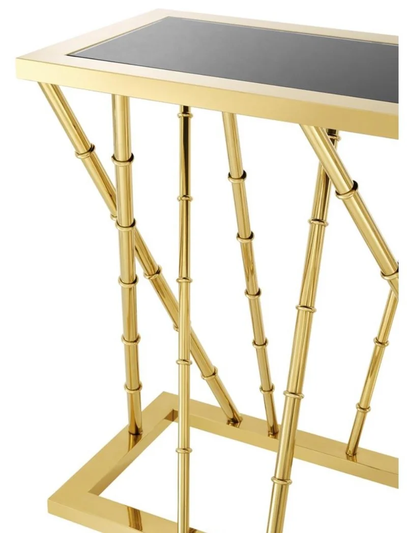 Casa Padrino Luxus Konsole Gold / Schwarz - Edler Konsolentisch aus Edelstahl und Glas - 139,5 x 40 x H. 78 cm