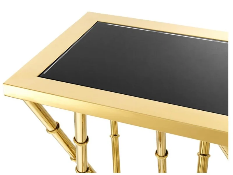 Casa Padrino Luxus Konsole Gold / Schwarz - Edler Konsolentisch aus Edelstahl und Glas - 139,5 x 40 x H. 78 cm