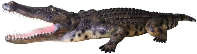 Casa Padrino Deko Skulptur Krokodil Grün / Schwarz / Beige 320 cm - Riesige Lebensgroße Gartenfigur - Gartendeko
