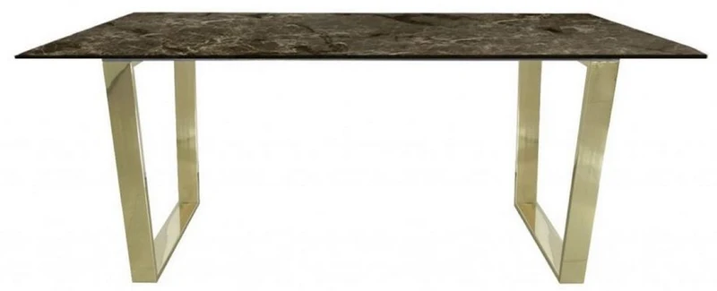 Casa Padrino Luxus Esstisch Braun / Gold 180 x 90 x H. 75 cm - Rechteckiger Esszimmertisch mit synthetischer Marmorplatte und Stahlbeinen - Esszimmer Möbel