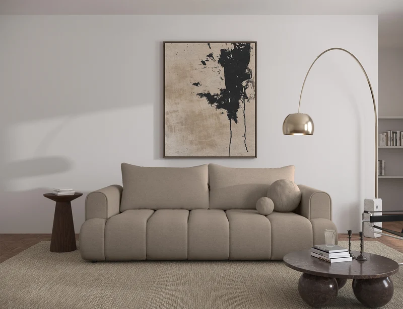 Dreisitziges Sofa Dandelino mit Schlafunktion, beige, hydrophobes Chenille