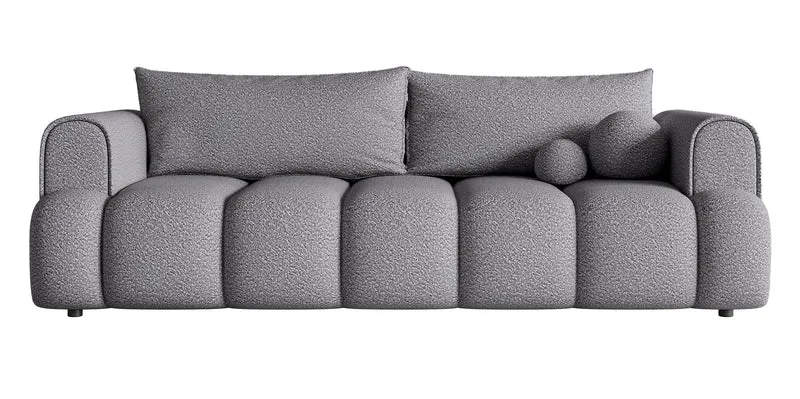 Dreisitziges Sofa Dandelino mit Schlafunktion, grauer Bouclé-Stoff