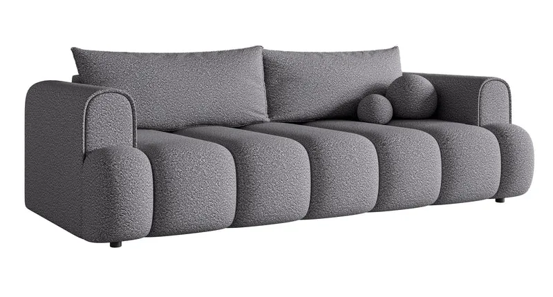 Dreisitziges Sofa Dandelino mit Schlafunktion, grauer Bouclé-Stoff