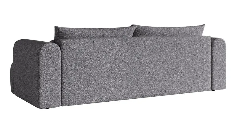 Dreisitziges Sofa Dandelino mit Schlafunktion, grauer Bouclé-Stoff