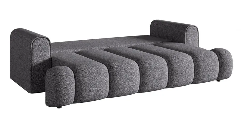 Dreisitziges Sofa Dandelino mit Schlafunktion, grauer Bouclé-Stoff