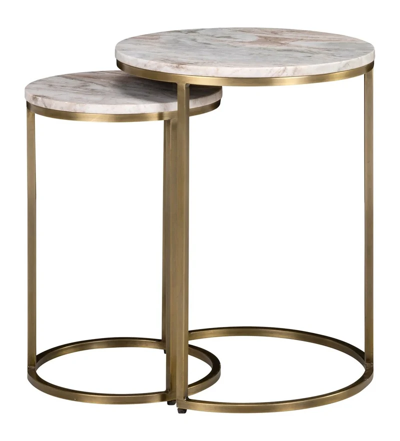 Beistelltisch Bottega Blush Beige im 2er-Set – Marmor & Metall
