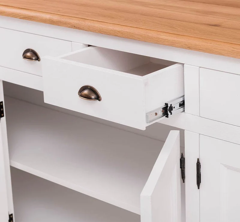 Großes Sideboard aus Massivholz mit sechs Schubladen und Türen