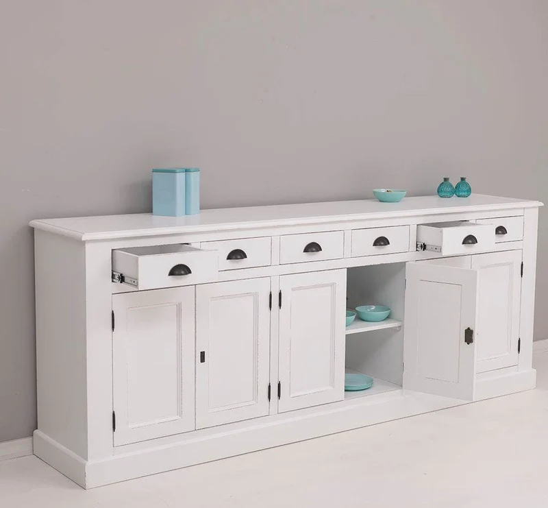 Großes Sideboard aus Massivholz mit sechs Schubladen und Türen