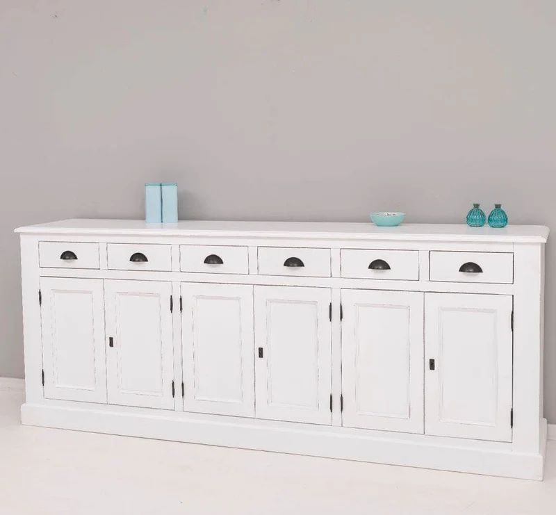 Großes Sideboard aus Massivholz mit sechs Schubladen und Türen