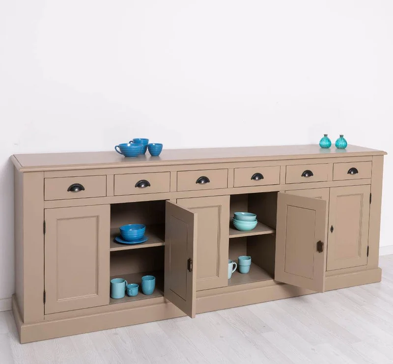 Großes Sideboard aus Massivholz mit sechs Schubladen und Türen