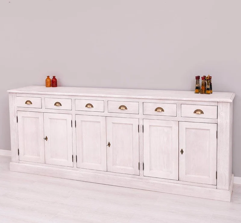 Großes Sideboard aus Massivholz mit sechs Schubladen und Türen