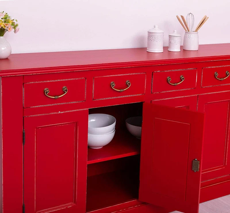 Großes Sideboard aus Massivholz mit sechs Schubladen und Türen