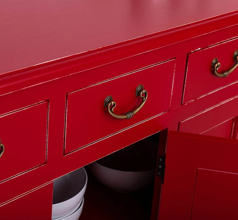 Großes Sideboard aus Massivholz mit sechs Schubladen und Türen