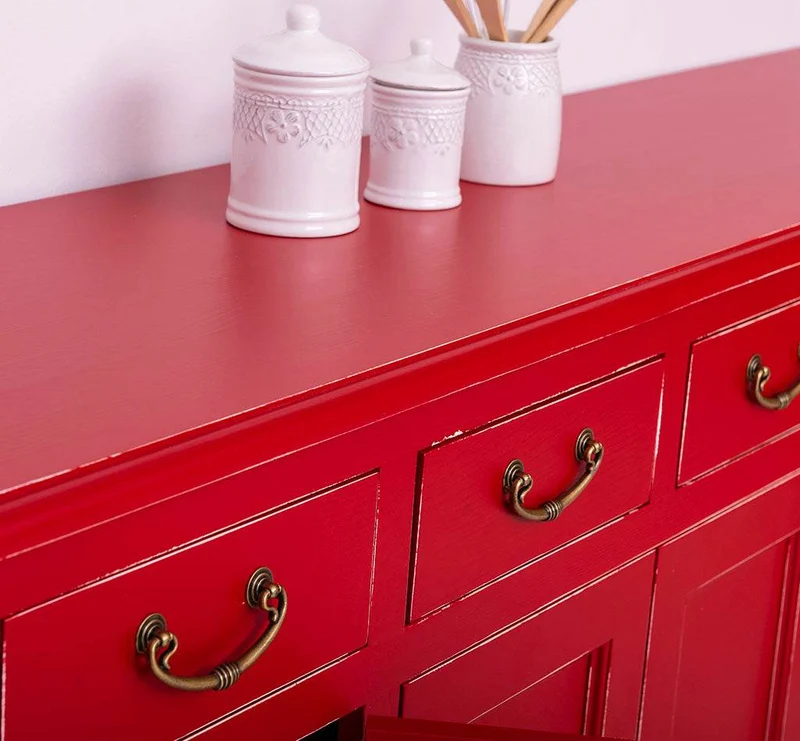 Großes Sideboard aus Massivholz mit sechs Schubladen und Türen