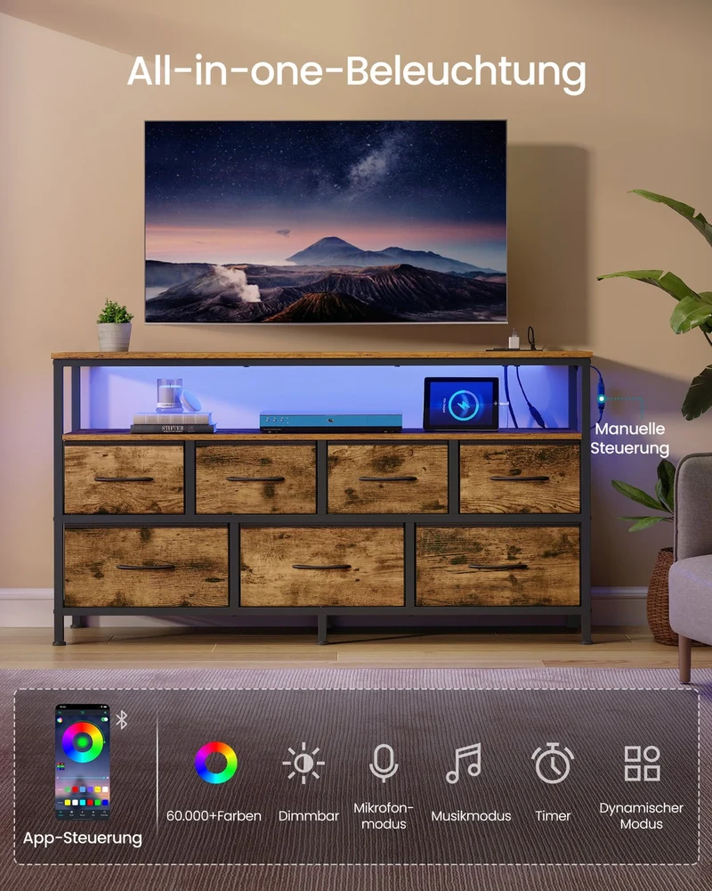 Sideboard Mit 7 Schubladen Und Offenem Fach - Industrieller Stil - Für Schlafzimmer Und Wohnzimmer